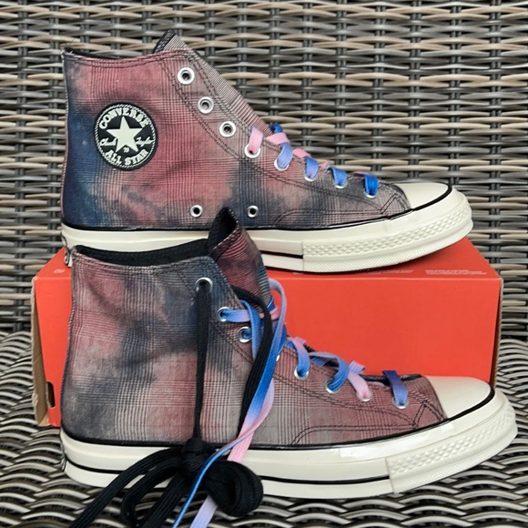 Converse Chuck Taylor 70 Hi Court Blue/Bleache MEN`S Tie Dye Plaid - Picture 1 of 16